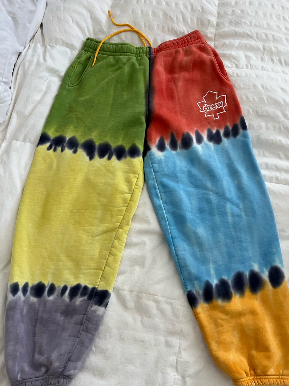 drew house Multicolor Tie-Dye Sweatpants — Green, Yellow, Red, Blue